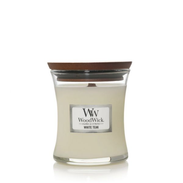 WoodWick mini jar white teak žvakė
