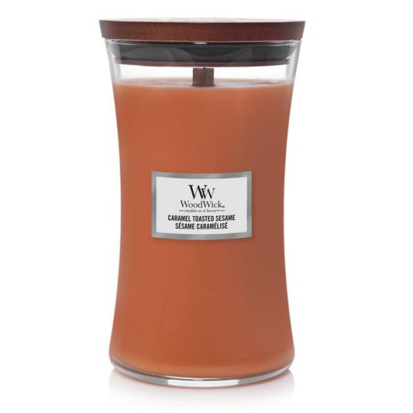 WoodWick large jar Caramel Toasted Sesame žvakė