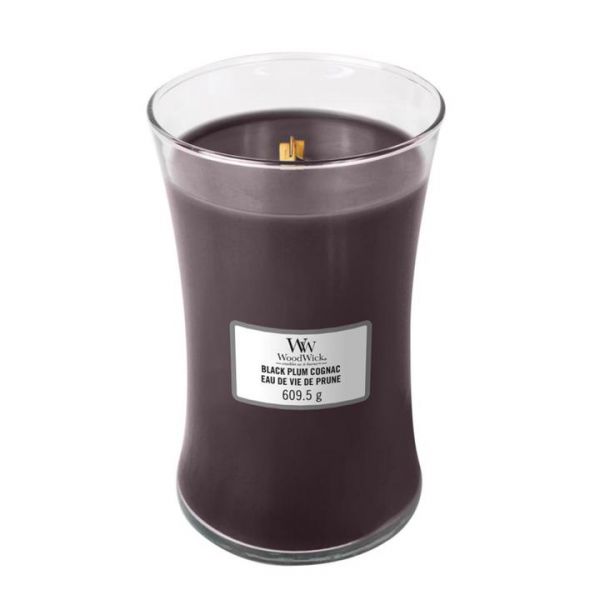 WoodWick large jar Black Plump Cognac žvakė